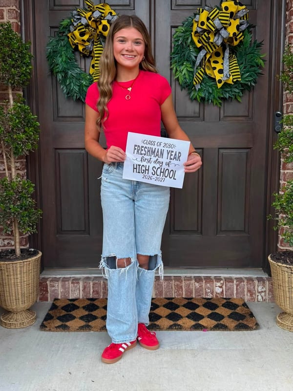 Caroline on her first day of high school, Class of 2030